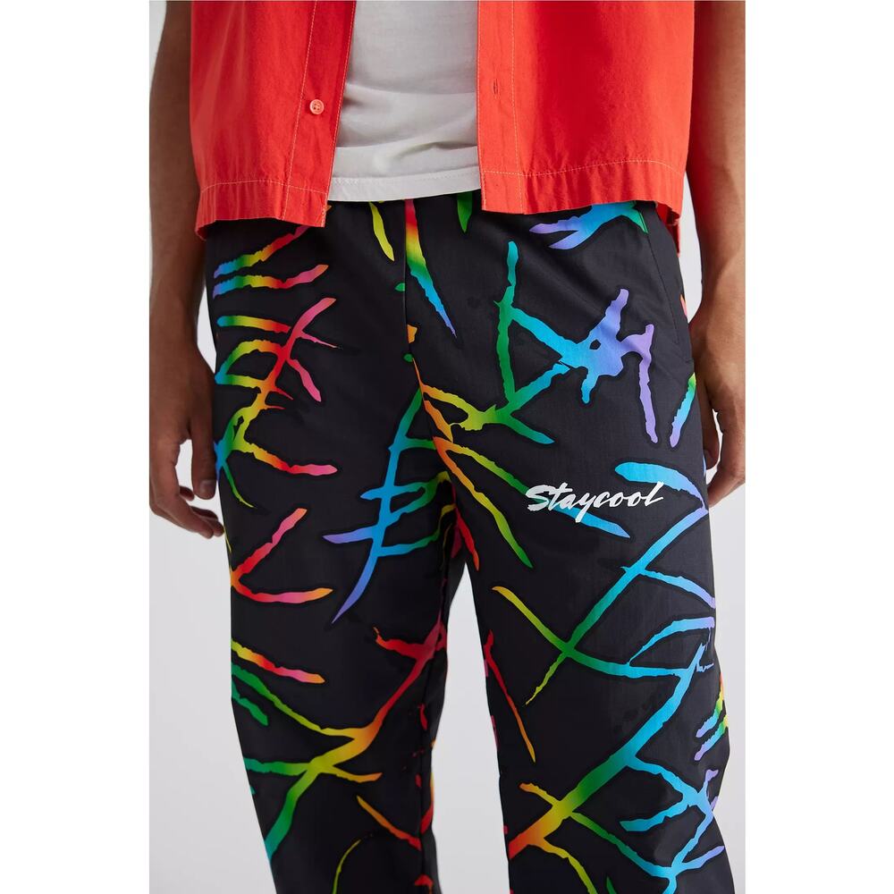 STAYCOOLNYC Electric Beach Rainbow Windbreaker Jogger Pant Black Small Festival - Picture 13 of 16